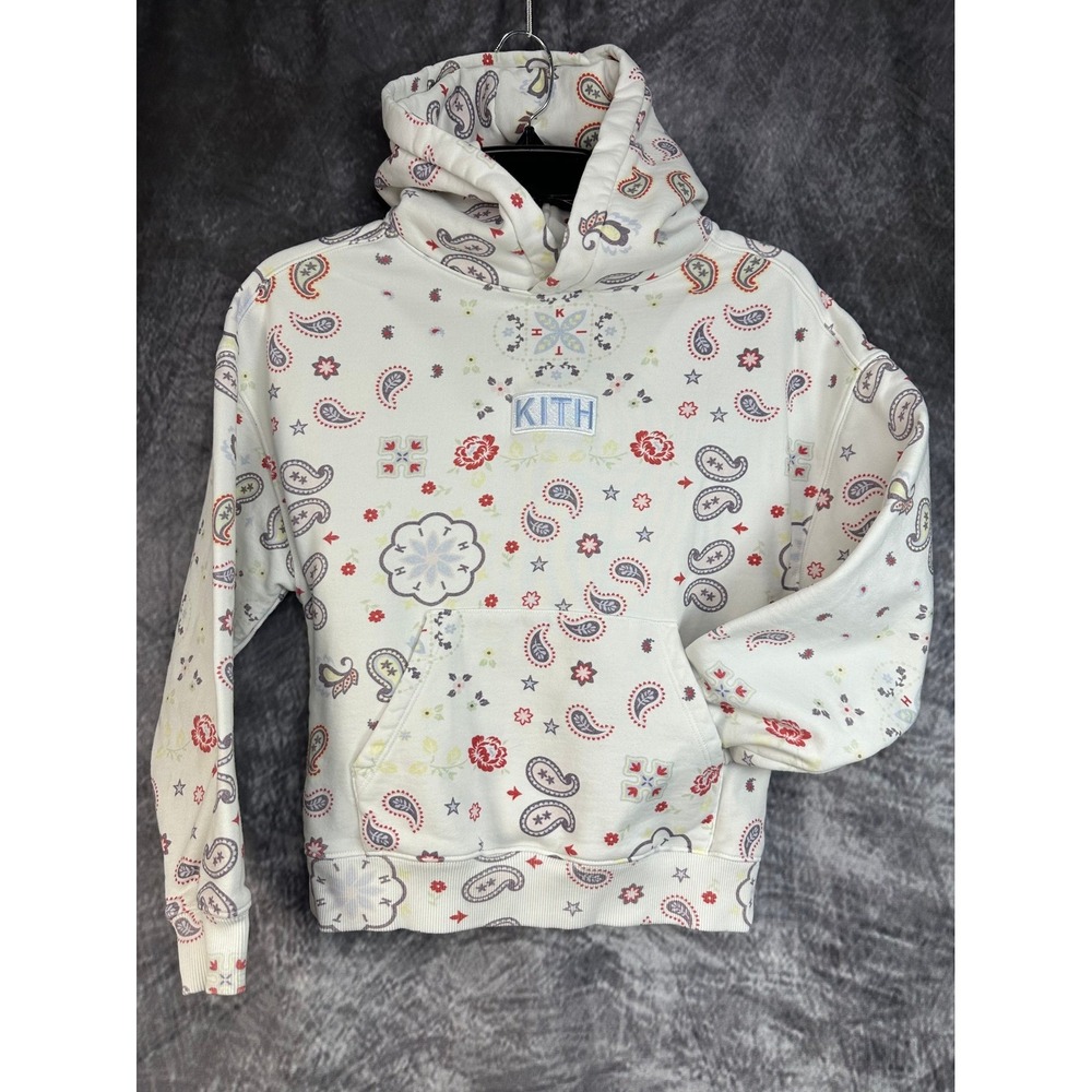 Kith Kids $90 Nelson Bandana Print Hoodie Med 8 SILK All Over Paisley Pullover